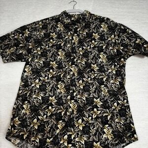 David Taylor Mens Tropical Floral Hawaiian Shirt Large Black Short‎ Sleeve